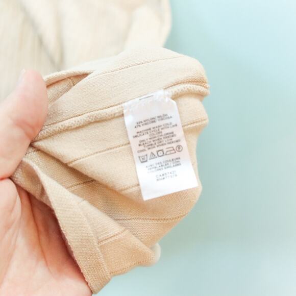 NNEW Ann Taylor Tan Ribbed Basic Academia Short Sleeve Dress Size Medium Petite - Picture 8 of 8